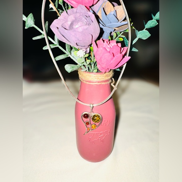 Sterling Silver Omega Chain Necklace With Sterling Silver Gemstone Heart - Picture 3 of 4